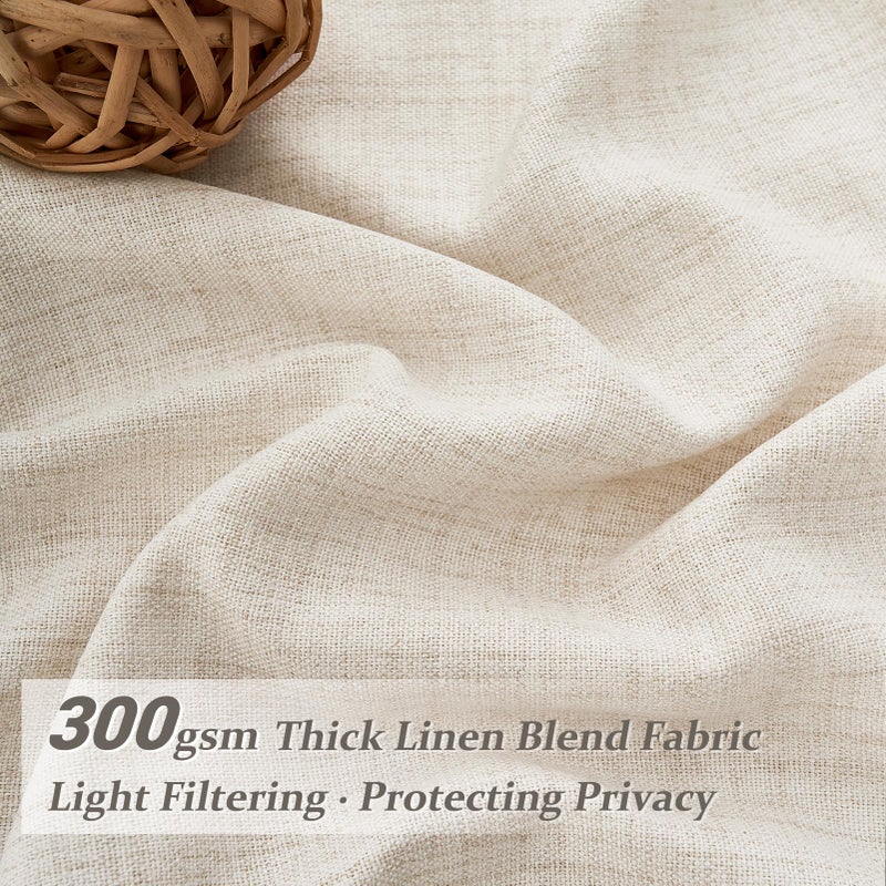PleatedDrapes ستائر مطبخ مرشحة للضوء بطول 63 بوصة مجموعتين، ستائر الطابق السفلي لنافذة صغيرة كريمية باللون البيج مع مزيج من الكتان المطوي وعلامة تبويب خلفية شبه شفافة قصيرة للنوافذ الكبيرة 40 بوصة عرض × 63 بوصة طول - Image 2